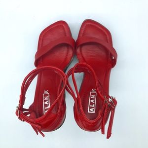 Beautiful & Unique Handmade Alan K Red Leather Sexy Wooden Heels Size 8